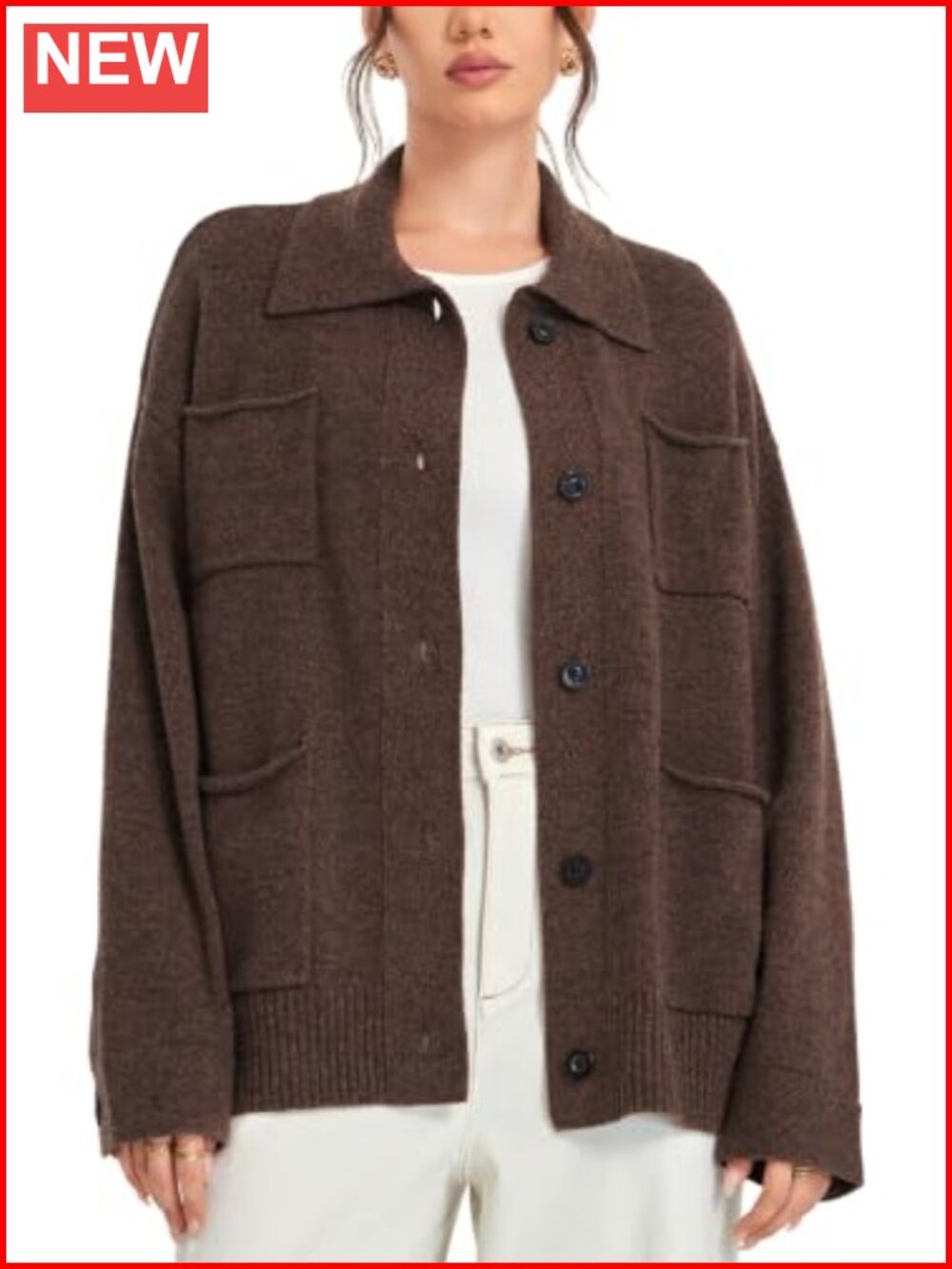 Oversized Shacket Cardigan Coat Merino Wool Blend 4 Pockets